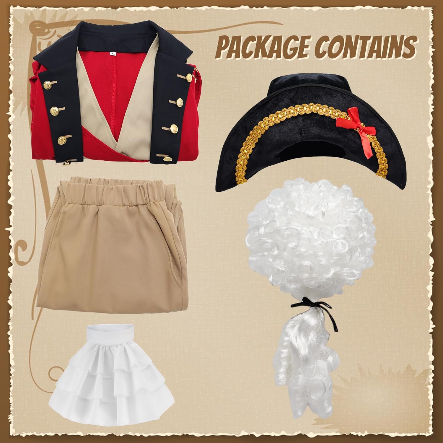 Mens Founding Father Costume Adult Revolutionary War Outfit Colonial Costume Military with Wig Hat - Image 7
