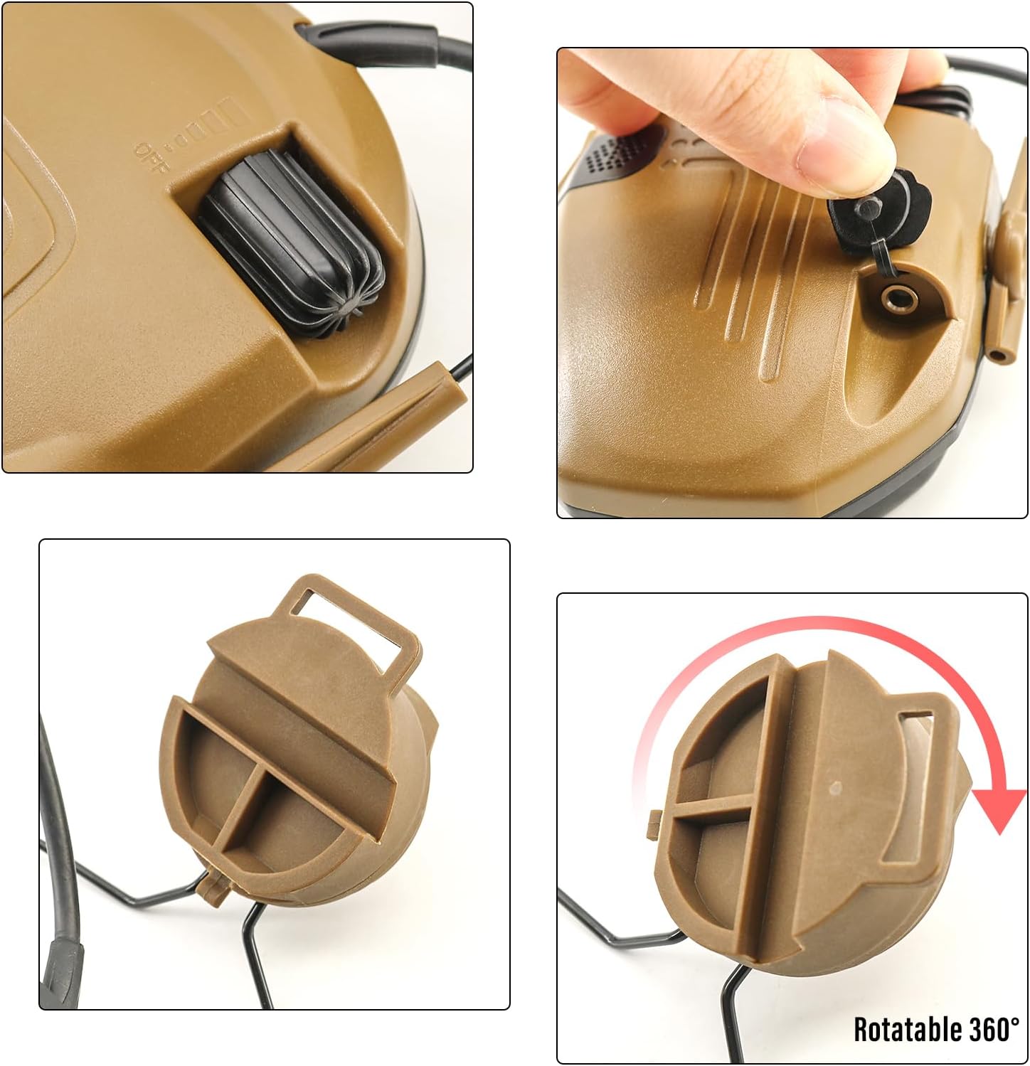 Tactical Noise-Reduction Headset for ARC Rail Helmets, Hearing Protection Ear Muffs for Shooting, Hunting,Airsoft