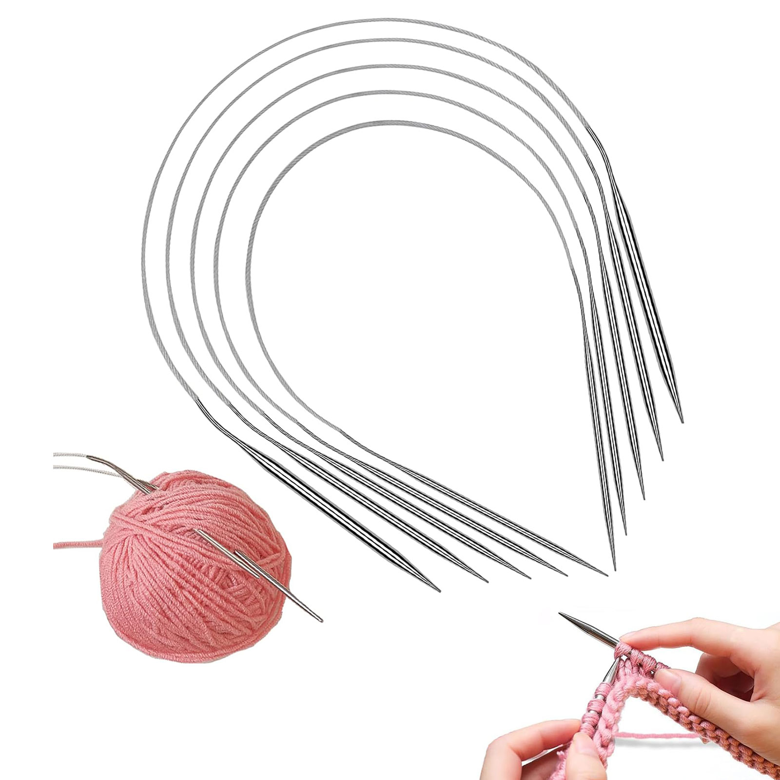 Aeeque Ferri Da Maglia Circolari 40 Cm – 4,5 Mm, In Acciaio Inossidabile – Kit Per Maglieria Professionale, 1 Pezzo - 2