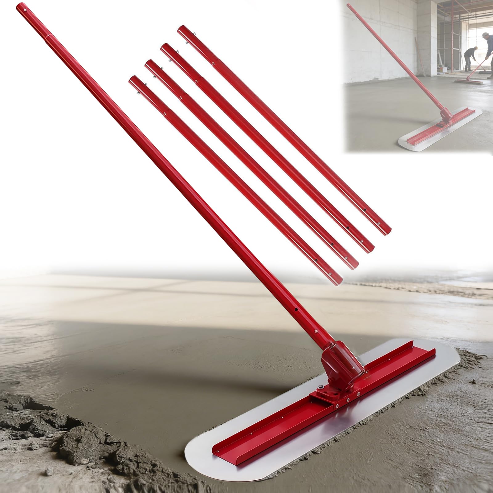 Concrete Bull Float Tool Kit, 47'' x 8'' Concrete Float, Round End Stainless Steel Trowel Board Kit Tool, Cement Trowel Tools Float Bracket, Handle