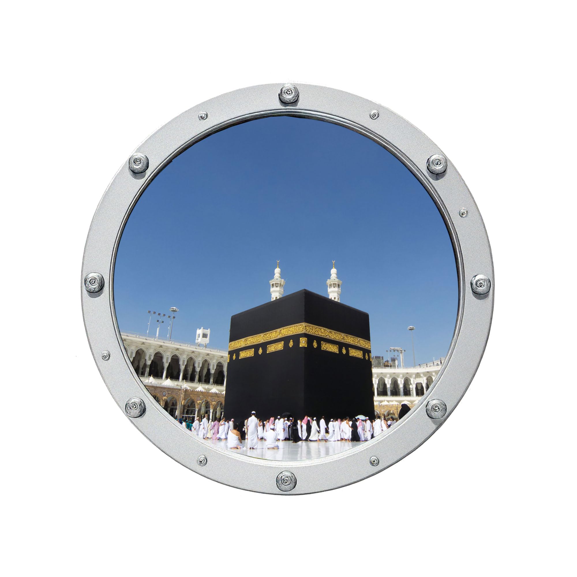 Kaaba Porthole Wall Stickers, Mecca Islamic Wall Art Decals Removable 3D Porthole Home Decor, Mosque, Living Room