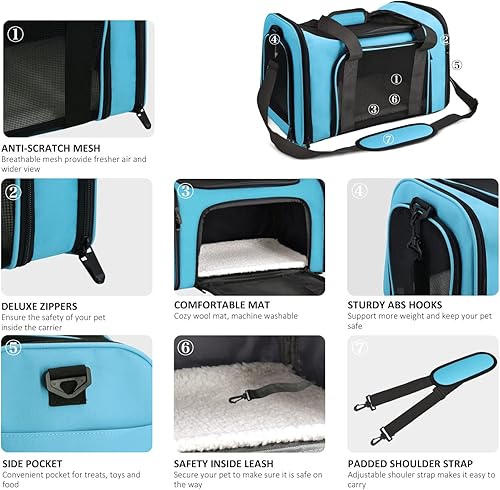 Miniatura 3 de Henkelion Transportador de mascotas para gatos pequeños y medianos y cachorros de hasta 15 libras, aprobado por aerolíneas, transportador de viaje