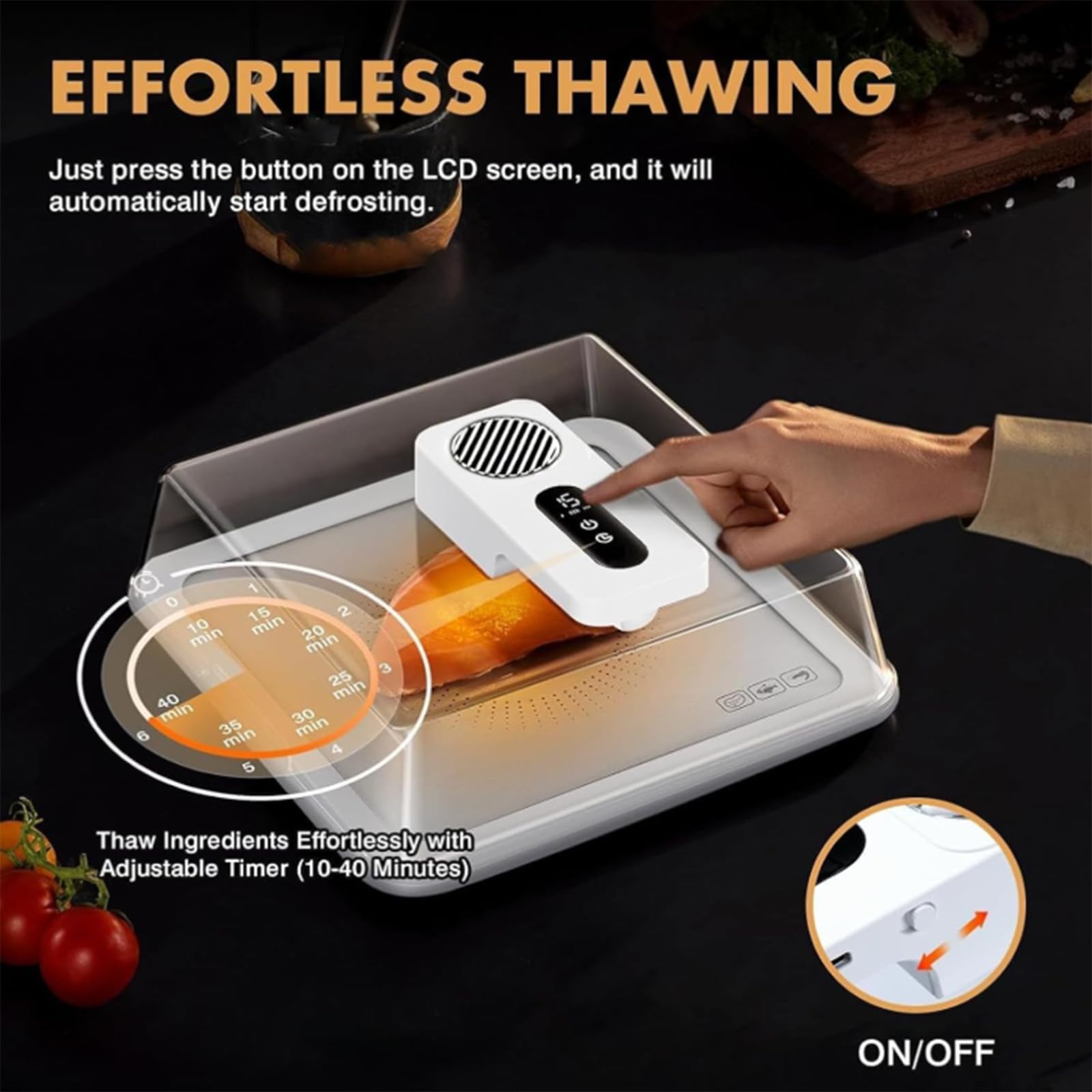 Vassoio per scongelare carne congelata con timer intelligente e display LCD, scongela rapidamente cibi surgelati, per bistecche e pollo