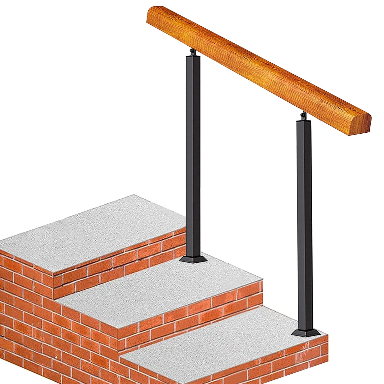 Rambarde d'escalier extérieure en fer forgé noir et finition bois noble