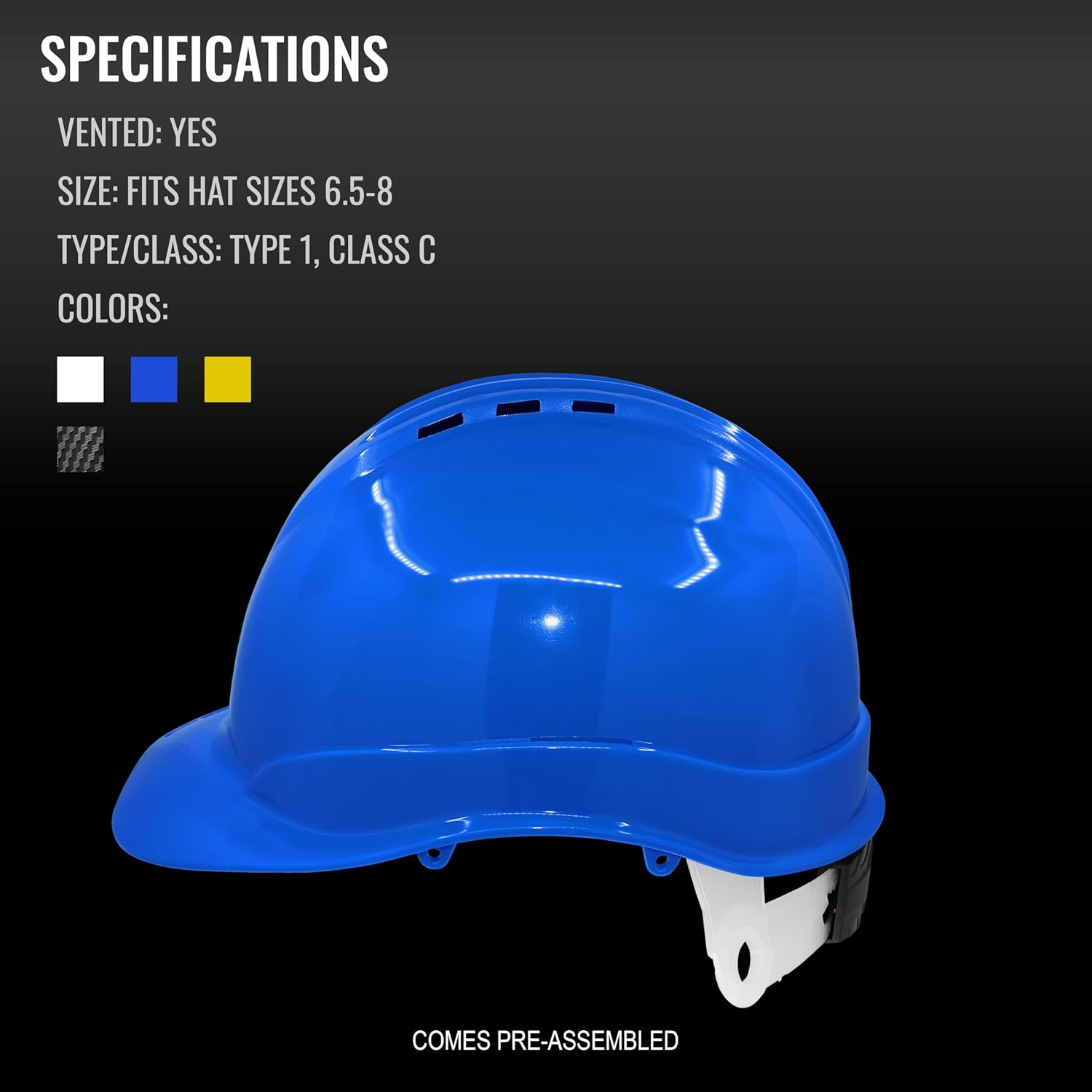 Bullhead Safety Cap-Style Hard Hat – Vented, Adjustable Fit Helmet with Brow Pad & Chin Strap, OSHA/ANSI Approved for Construction, DIY Home Improvement & Outdoor Projects, Blue
