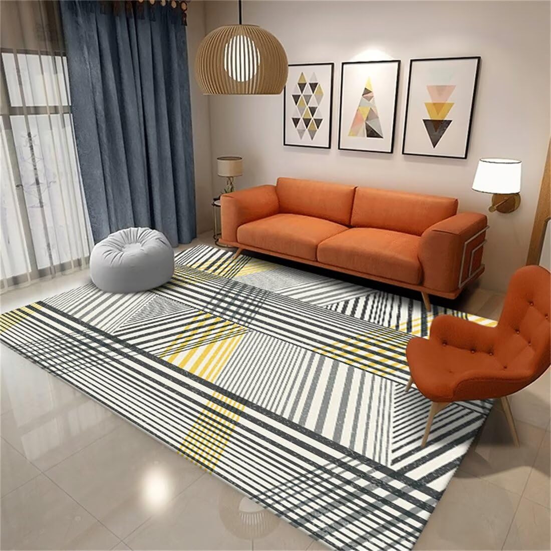 Tapis chambre bébé garçon et adulte gris-jaune lavable 50x70cm