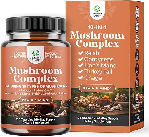 Advanced Mushroom Complex Cápsulas  10 cápsulas de suplemento de melena de león con Reishi, Chaga, Maitake y Shiitake para la salud cerebral apoyo