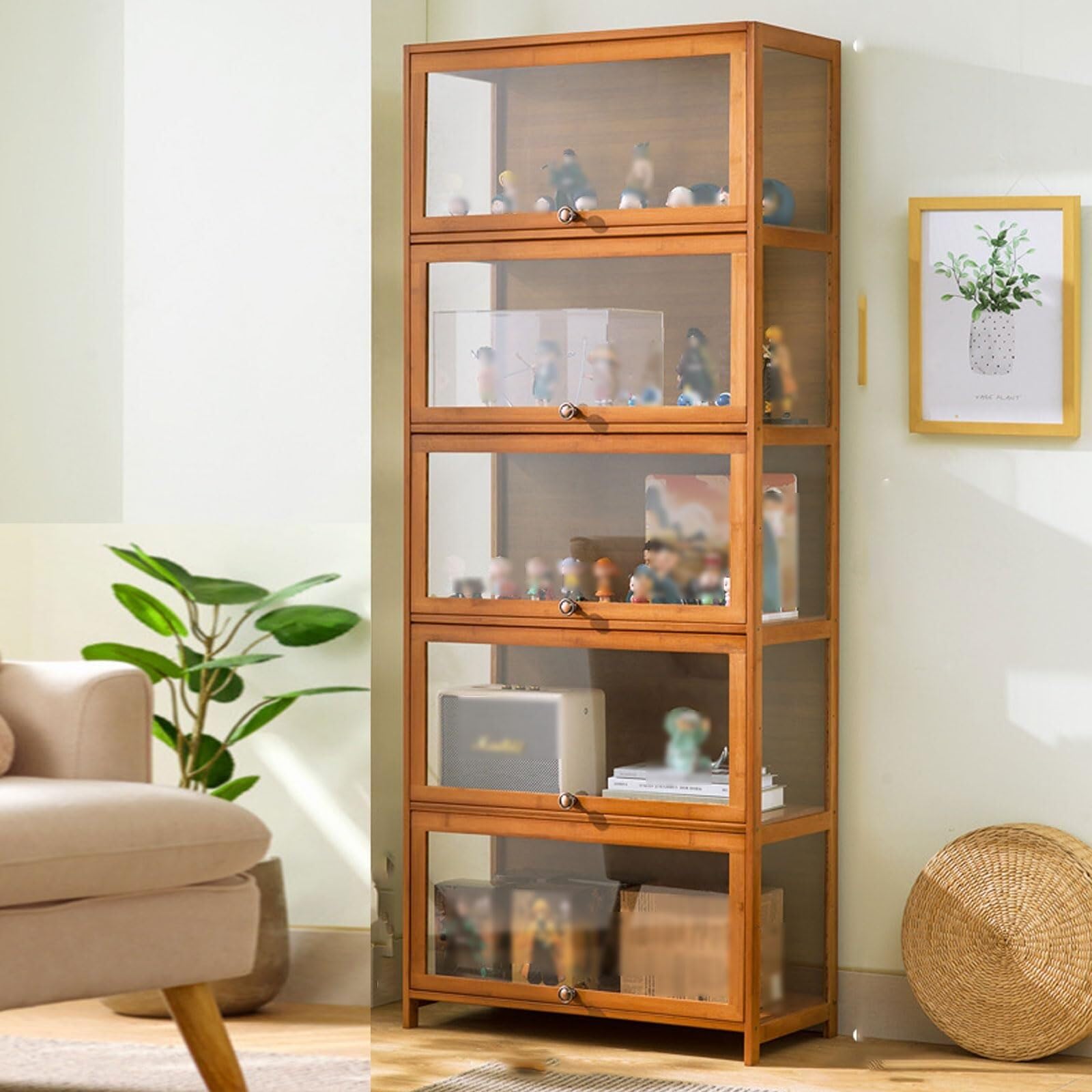 Moderno vitrina de cristal con puertas abatibles y estantes, 80 x 33 x 172 cm, ideal para el hogar o la tienda, exhibe tus figuras y coleccionables con estilo (color: A)