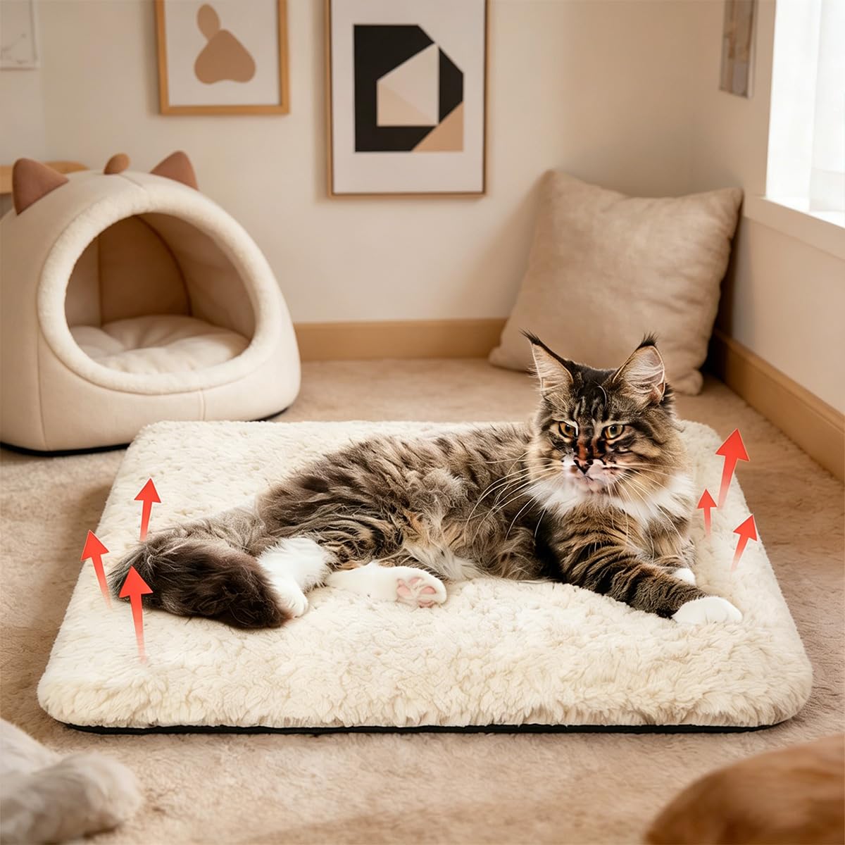 Tapete de Cama para Gatos com Aquecimento Automático, Almofada Térmica Não Elétrica para