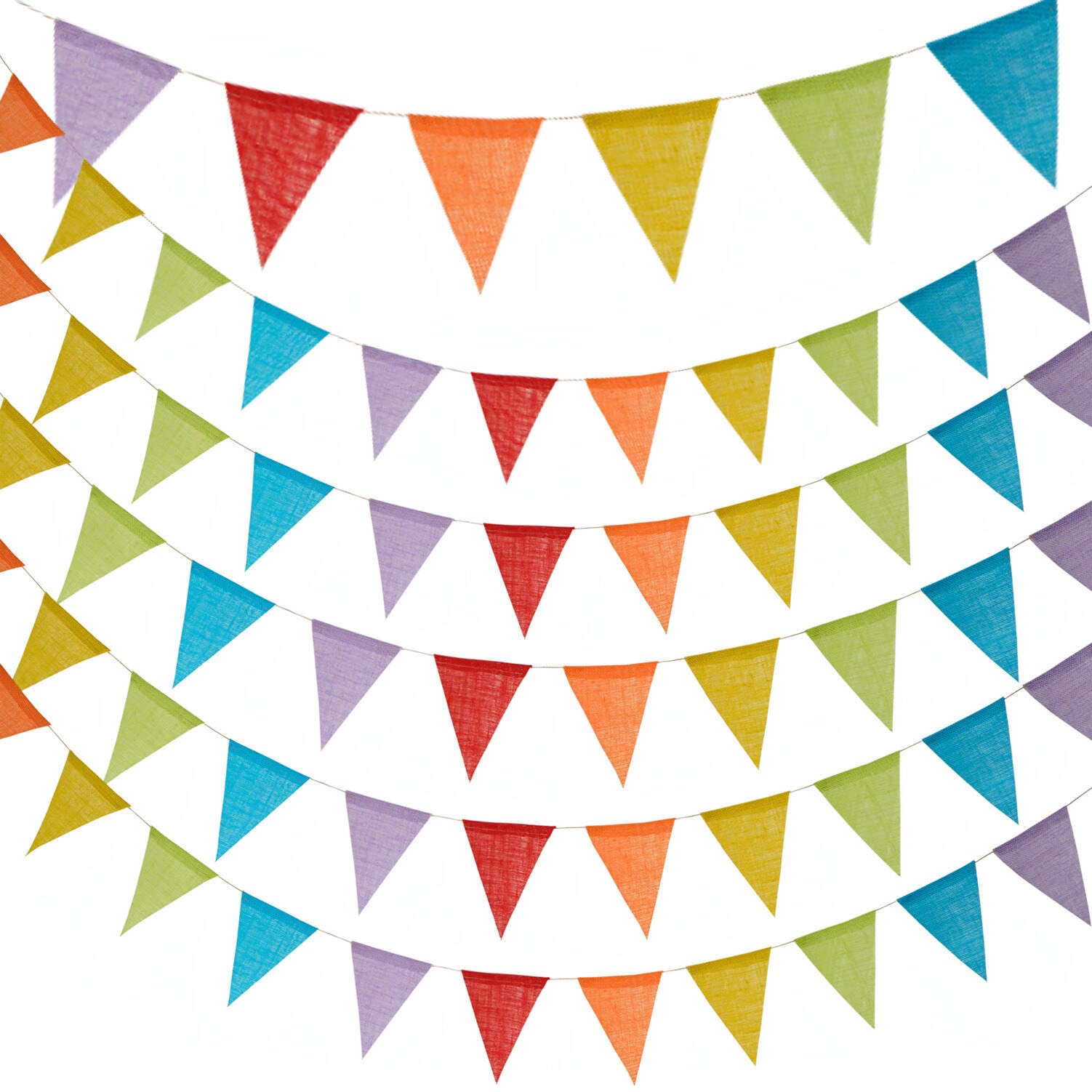 SHIFANQI 60PCS Waterproof Burlap Bunting Banner, 18M/59Ft Vintage Hessian Bunting Outdoor, Reusable Triangle Flags for Garden, Birthday, Wedding, Baby Shower, Party Decorations, Colorful