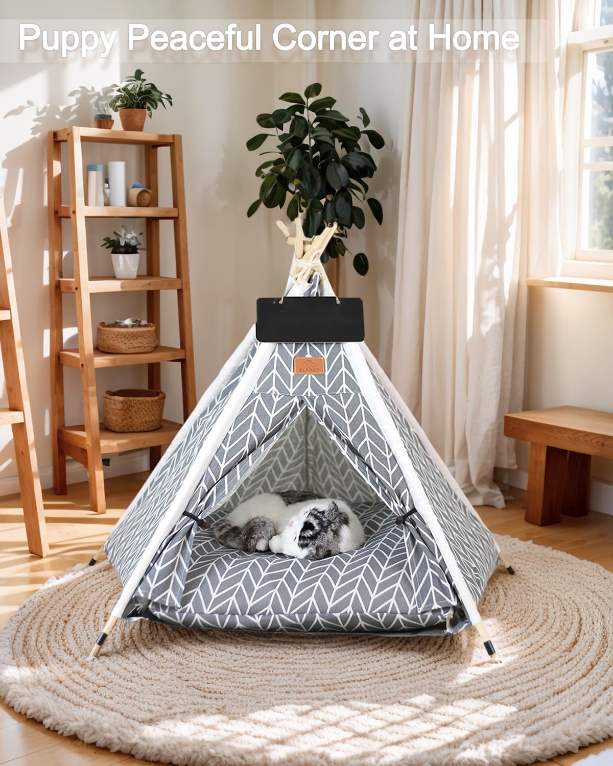 Tente tipi pour chat et chien, tente d'intérieur avec coussin, tente d'intérieur pour petits animaux de compagnie pour chiens et chats, cachette tipi confortable pour chiots, chatons et