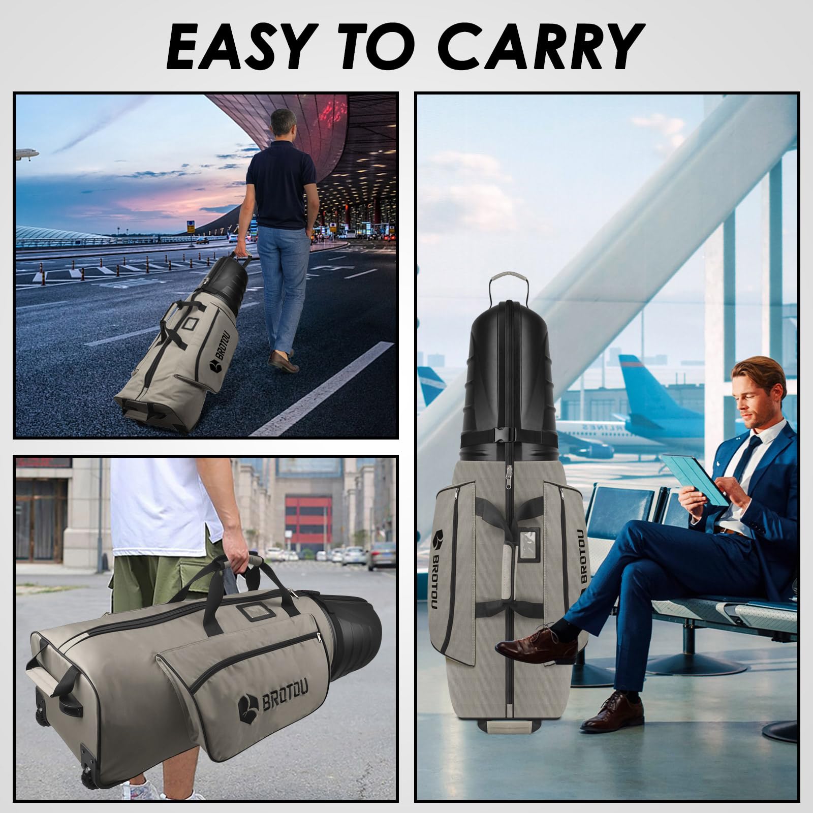 BROTOU Gepolstert Golf Reisetasche mit Tank-Rädern, Große Kapazität Golftasche Abriebfestigkeit wasserdichte Golf Reisetasche, Golfschlägertasche, Schutz für Reisen und Flüge, Schläger, Tragbar