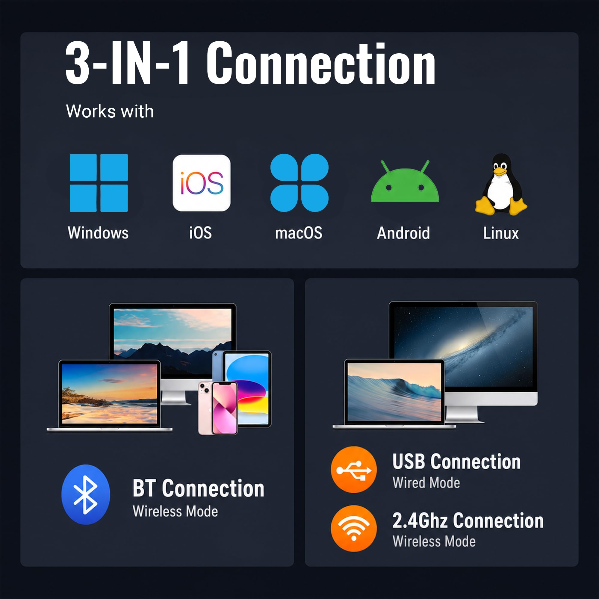 Tera Escáner de código de Barras con Pantalla de Ajuste Digital y Teclado, versión Profesional, Velocidad de escaneo Extra rápida, Funciona con Bluetooth 2.4G inalámbrico y USB con Cable 1D 2D QR