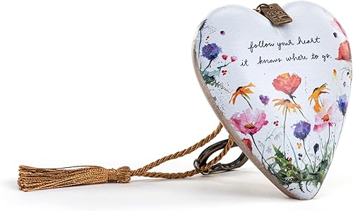 Miniatura 3 de DEMDACO Sigue tu corazón, sabe dónde ir Floral 3.5 x 3.5 Ficha de corazón de arte de piedra de resina