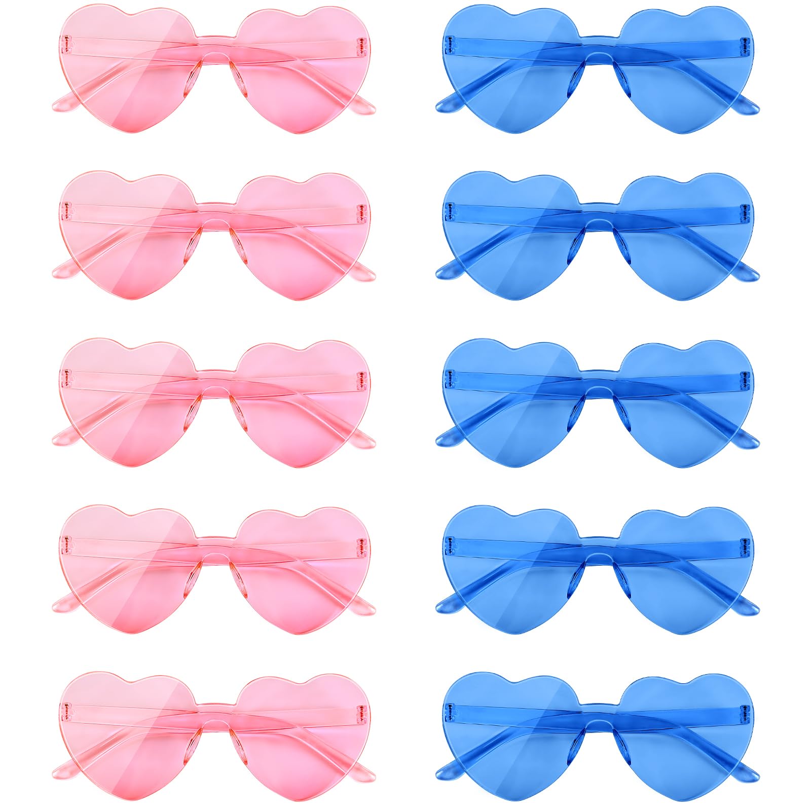 NACHLYNN 10 Pairs Heart Sunglasses Women Rimless Heart Shaped Sunglasses Candy Color Glasses for Costumes Cosplay (Pink, Blue)