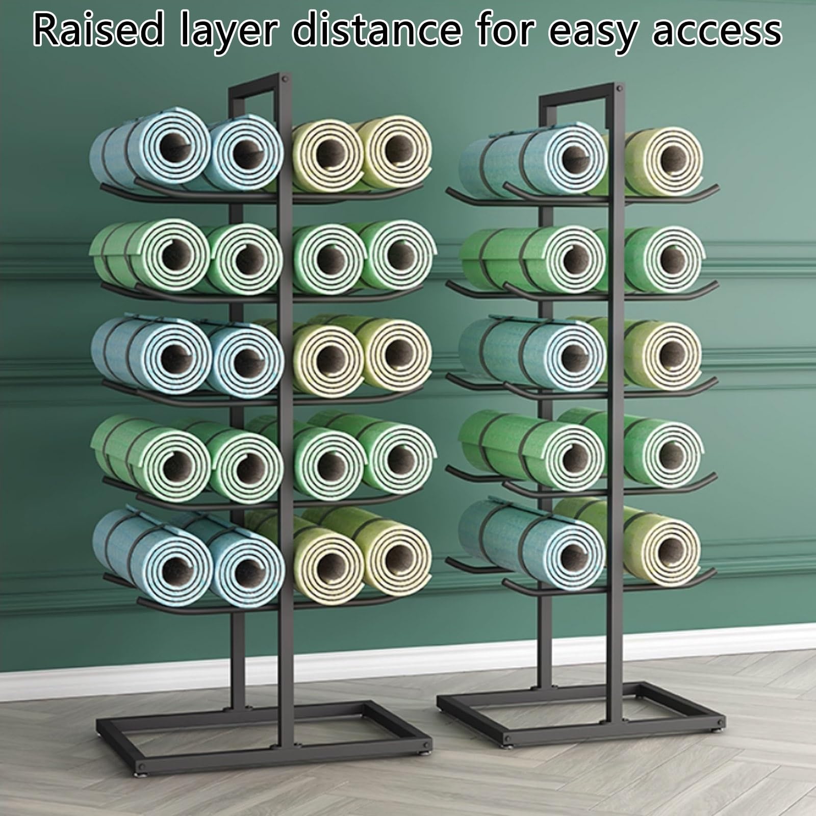 Soporte metálico para Esterilla de Yoga de pie, Estante de Almacenamiento de 5 Capas de Doble Cara, Estante de Almacenamiento metálico de 5 Niveles para Esterilla de Fitness, Estante de Yoga