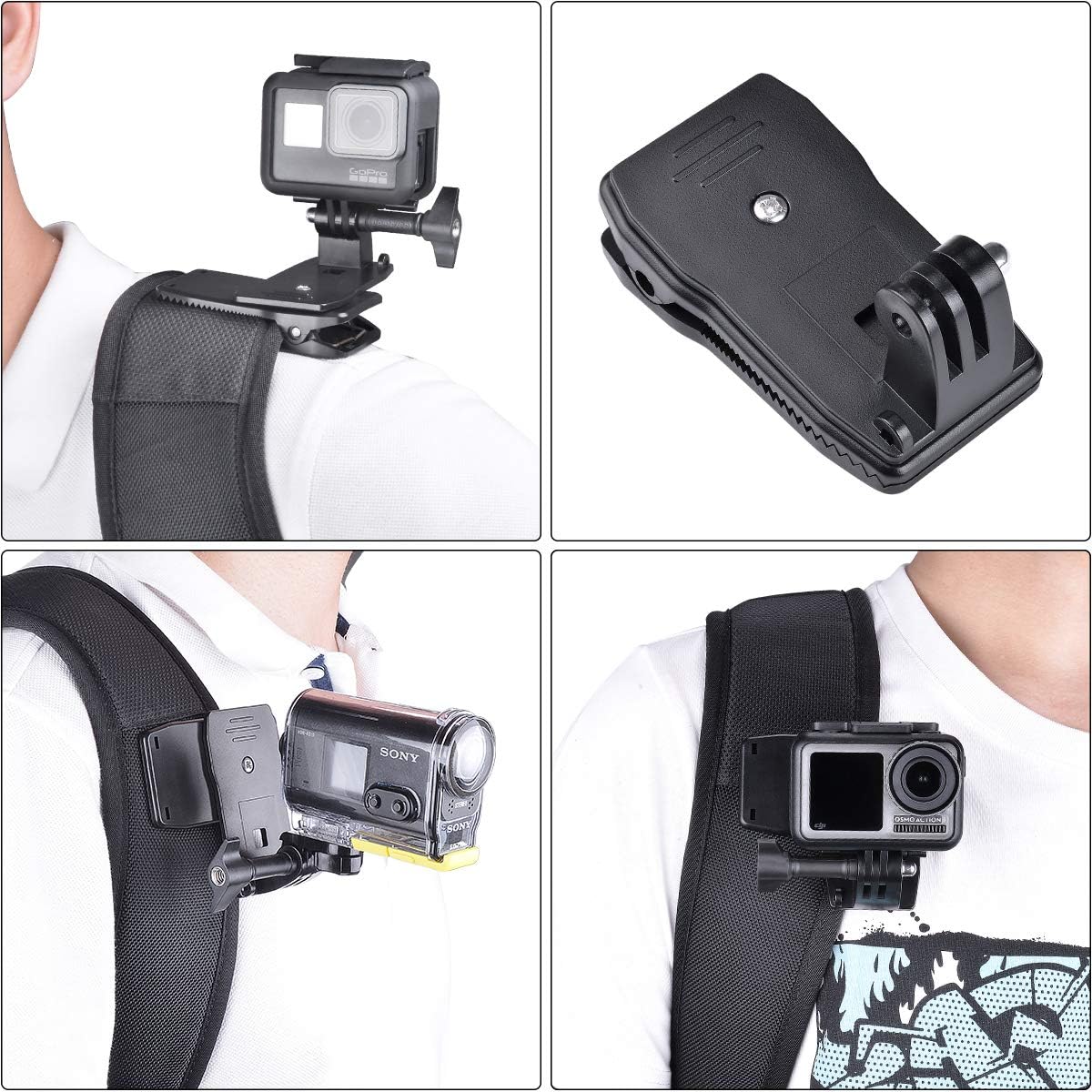 Anti-Slide 360° Rotary Action Cam Sports Camera Quick Clip Backpack Strap Mount Clamp Holder for GoPro DJI OSMO Travel Vlogging image 6 of 8 B01FQGTBRK