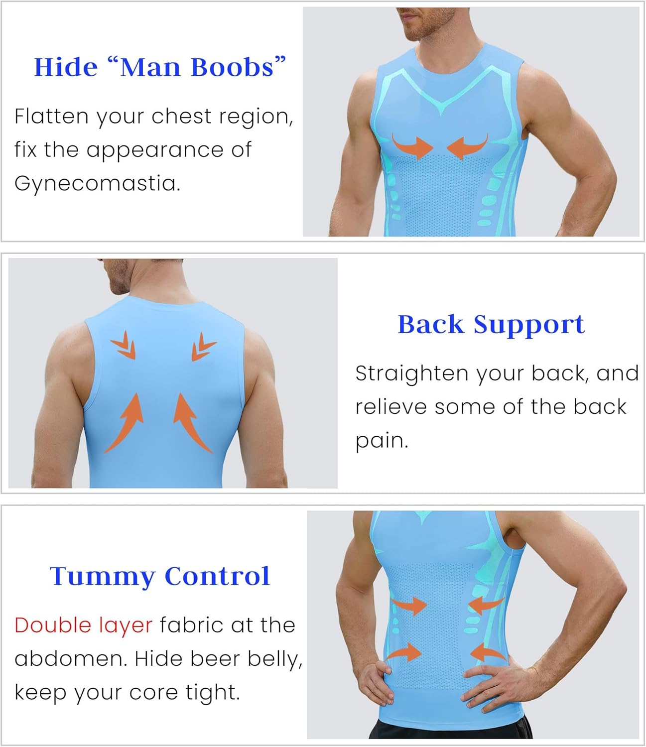 Compression Shirt Men Slimming Body Shaper Vest Crewneck Workout Shirts Tummy Control Undershirts