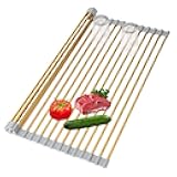 HAYAWEY Golden Roll-UP Dish Drying Rack-Large Stainless Steel Dish Drainer Over The Sink for Kitchen Countertop, Applicable for Sink Width Less Than 16.5in (Gold,17.8'x 15.7')