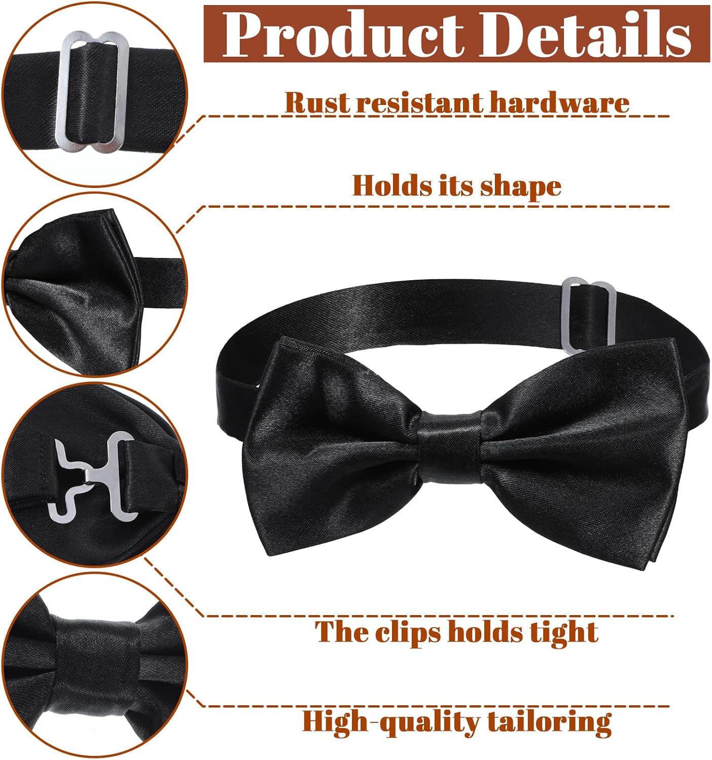 40 Pcs Men's Bow Ties Pre Tied Tuxedo Formal Adjustable Clip On Bow Satin Bowtie for Men Costume Wedding Party - Image 3