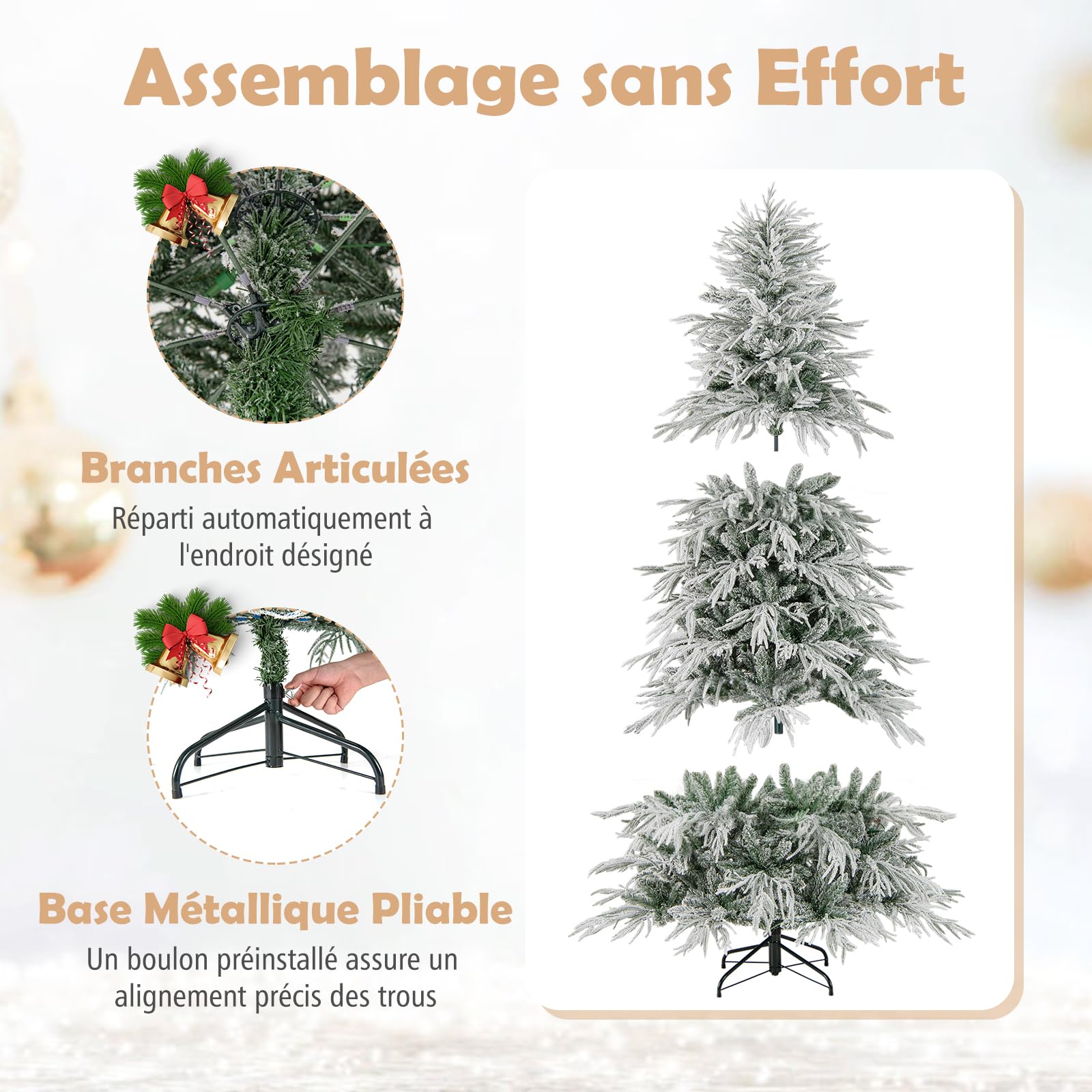 COSTWAY Sapin de Noël Artificiel 180cm avec 594 Branches & 250 Lumières LED Blanc Chaud, Arbre de Noël avec Base en Fer, Décoration pour Maison Bureau Magasins