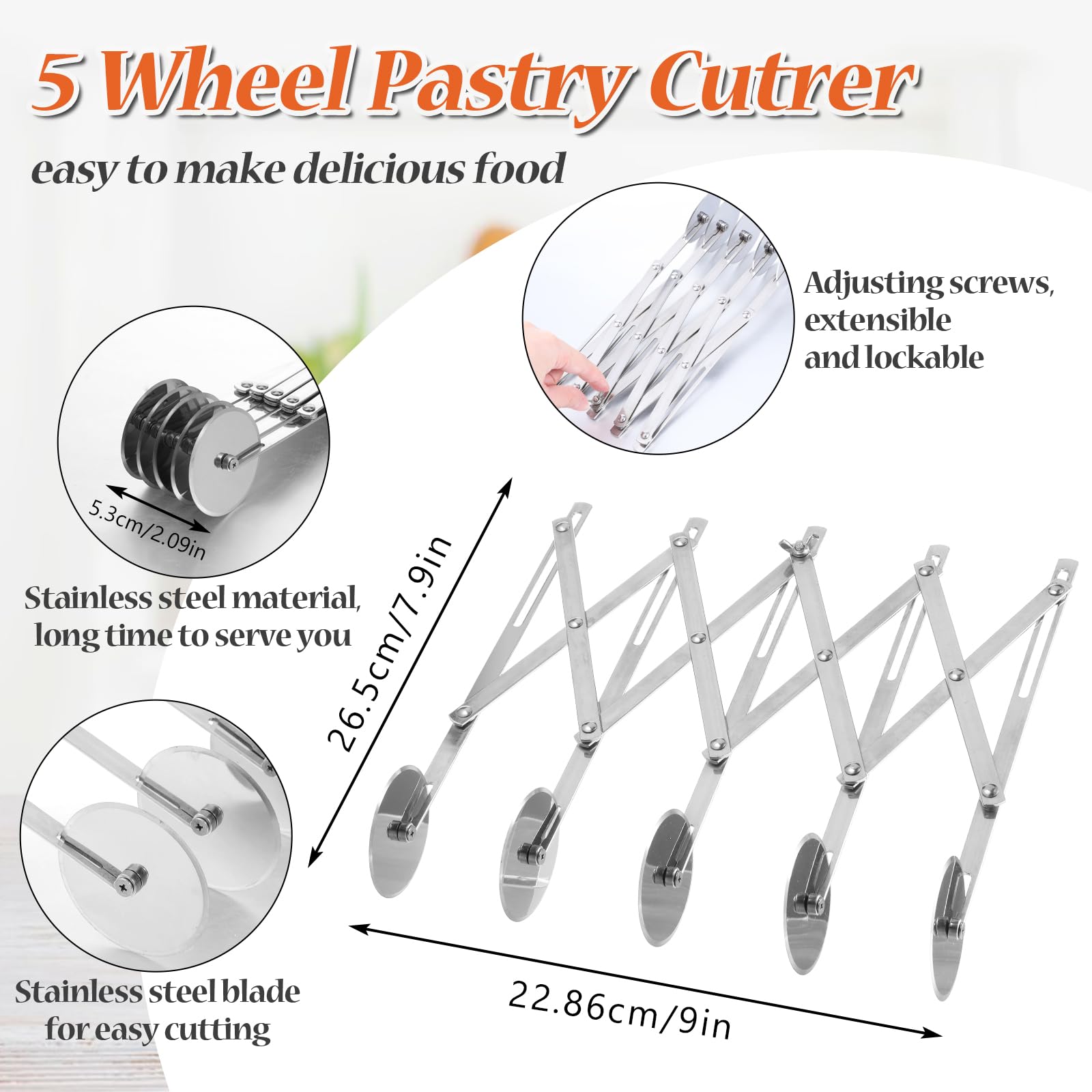 2 Pcs Pastry Cutter Set 5 Wheel Adjustable Pizza Slicer Stainless Pastry Lattice Roller Slicer Dual Ravioli Cutter Dough Pastry Cutter for Christmas Kitchen Pizza Noodle Cutter Pasta Maker
