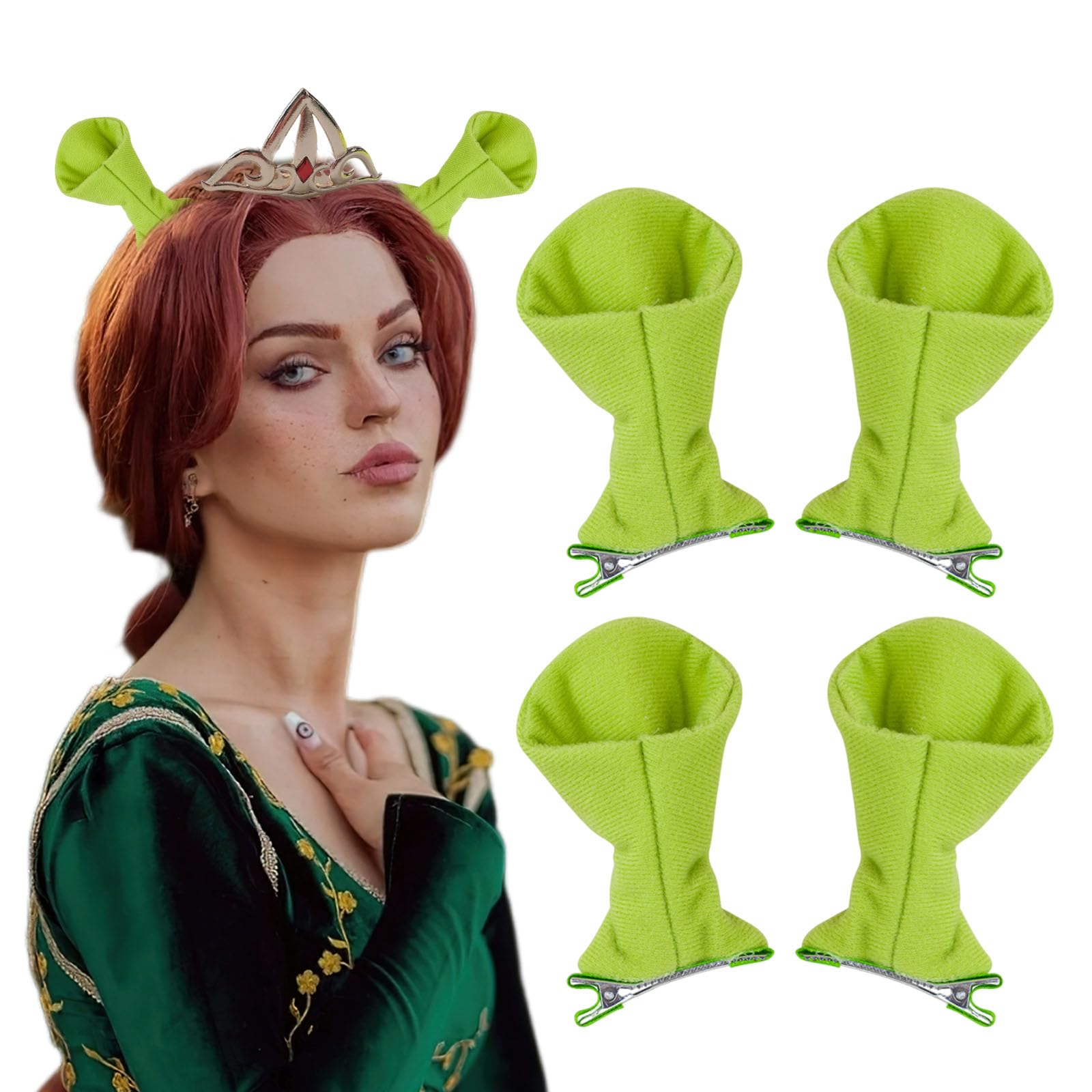 4 Pcs Green Ogre Ears Headband Monster Hair Clips for Halloween Cosplay Party Dress Up Costume Accessories