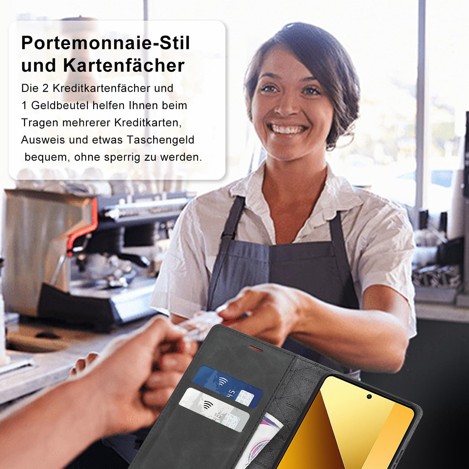 Custodia A Portafoglio In Pelle Per Xiaomi Redmi Note 13 5G - Con Pellicola Protettiva Inclusa - Copertina Pieghevole Con Chiusura Magnetica, Porta Carte E Contanti - Antiurto - 3