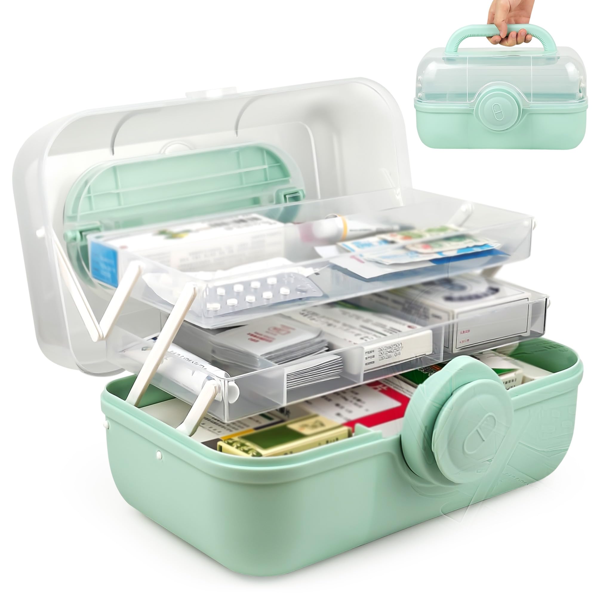 Axincardarm First Aid Box Empty Plastic Medicine Storage Box Portable