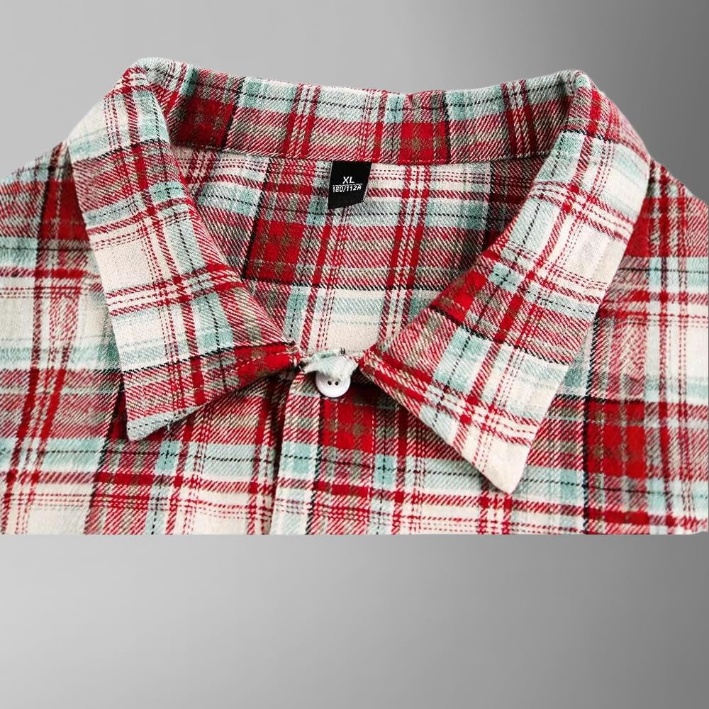 Camisa casual de verano para hombre, de manga corta, suelta, con solapa, a cuadros