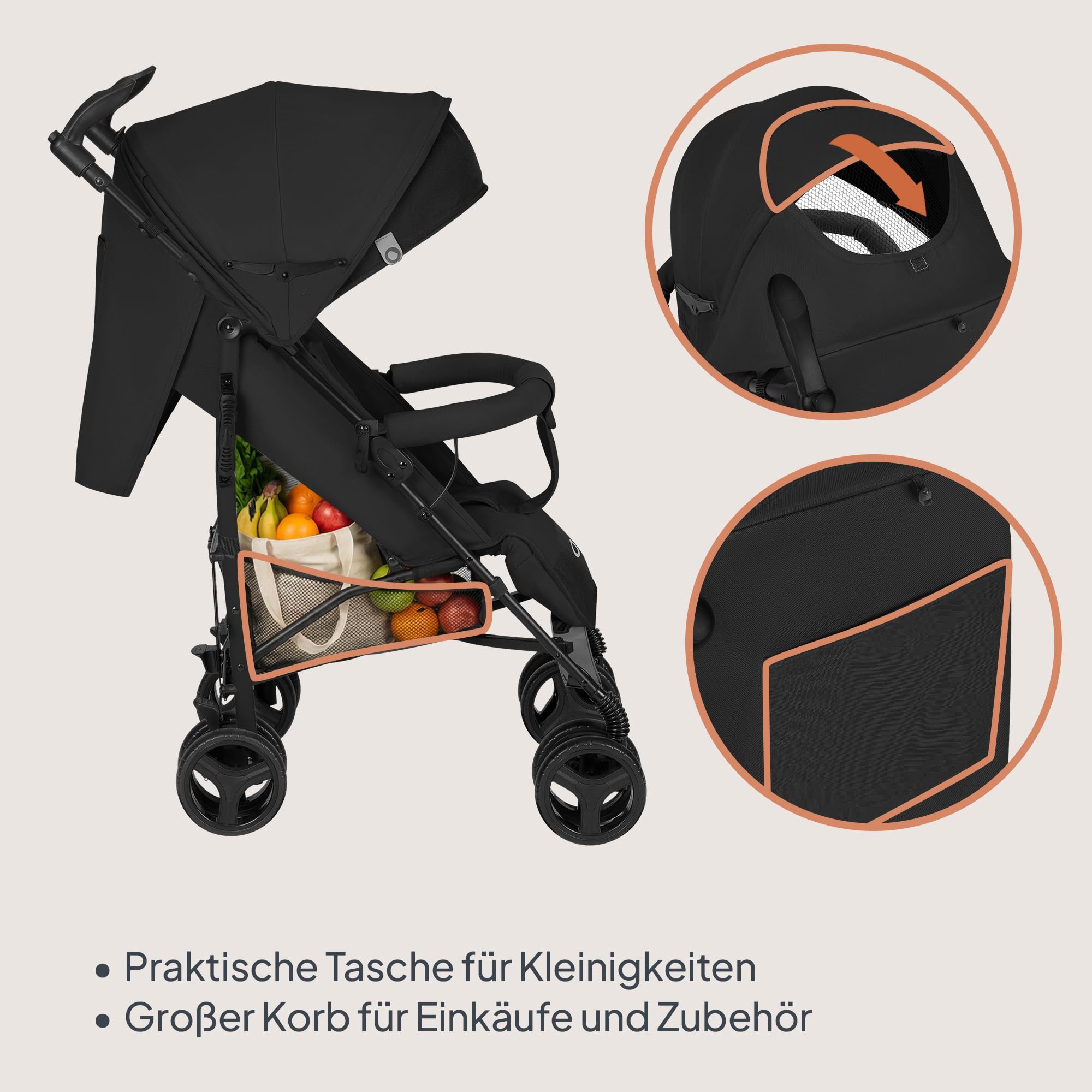 Lionelo Irma Buggy Kinderwagen ab 6 Monate, leicht 7 kg, Liegeposition, faltbar mit Einhand-Faltsystem, 6-Zoll-EVA-Räder mit Federung & Bremse, Moskitonetz, bis 15 kg