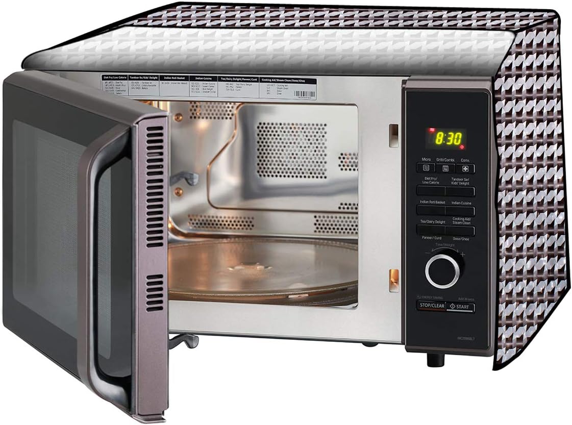 Stylista microwave oven cover compatible for Bajaj 20 Liters Grill 2005 ETB, Dustproof, stainproof, Wipeable cover, Symmetric Pattern Black Grey