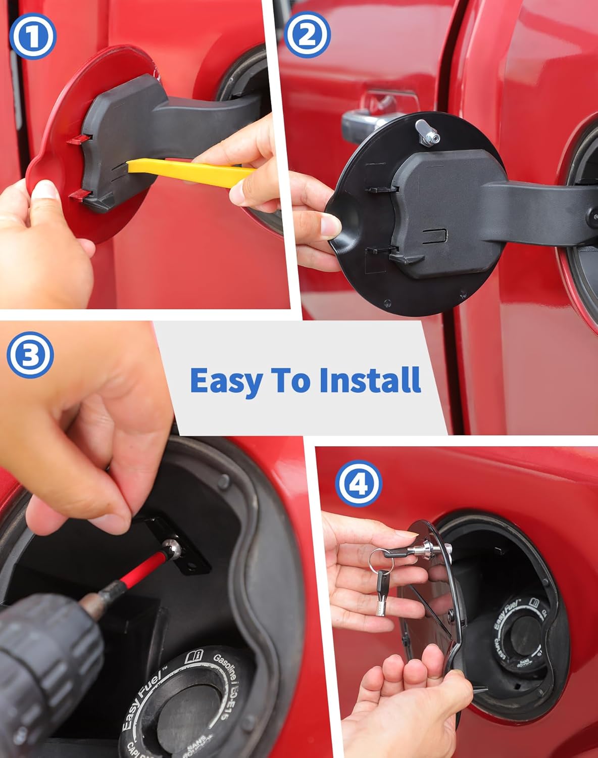 Fit for 2015-2020 Ford F-150 Locking Fuel Gas Filler Tank Door Cap Cover with Keys, Gas Tank Cap Fuel Filler Door Cover Trim Exterior Accessories, Black