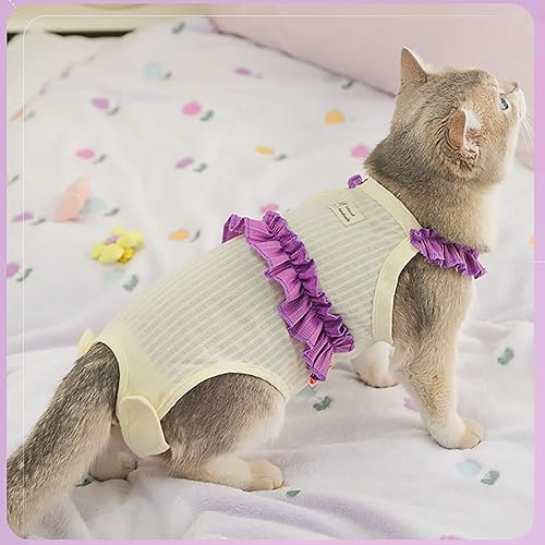 Miniatura 9 de DENTRUN Traje de recuperación de cirugía para gatos, chaleco suave de gatito, camisa alternativa de cono de cuello quirúrgico para gatos, pijama