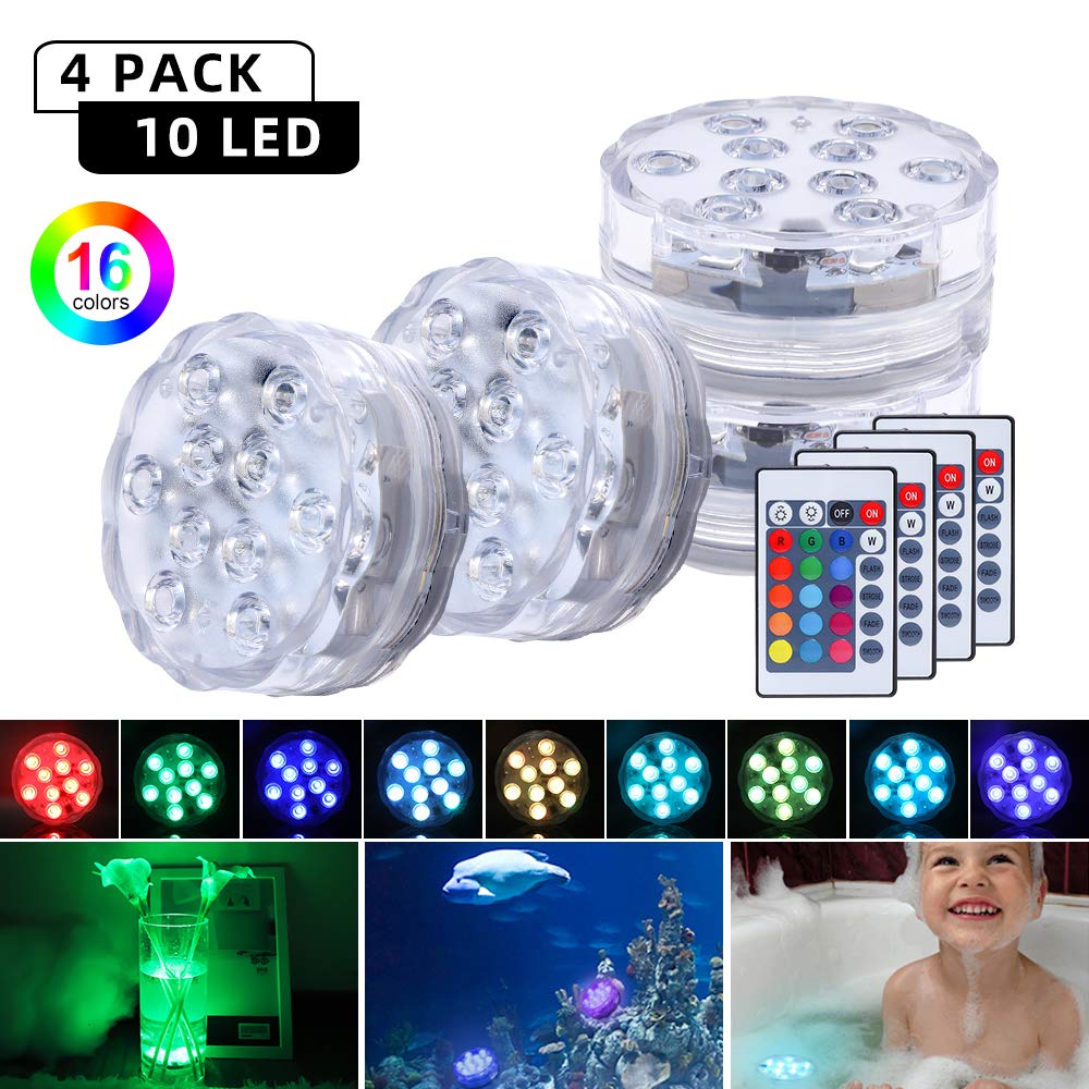 Submersible Pool Lights Underwater LED Lights with Remote Battery Operated Bath Tub Lights for Fish Tank,Aquarium,Tub,Fountain,Waterfall,Vase Base Best Christmas Party Supplies Events Décor (4Pack)