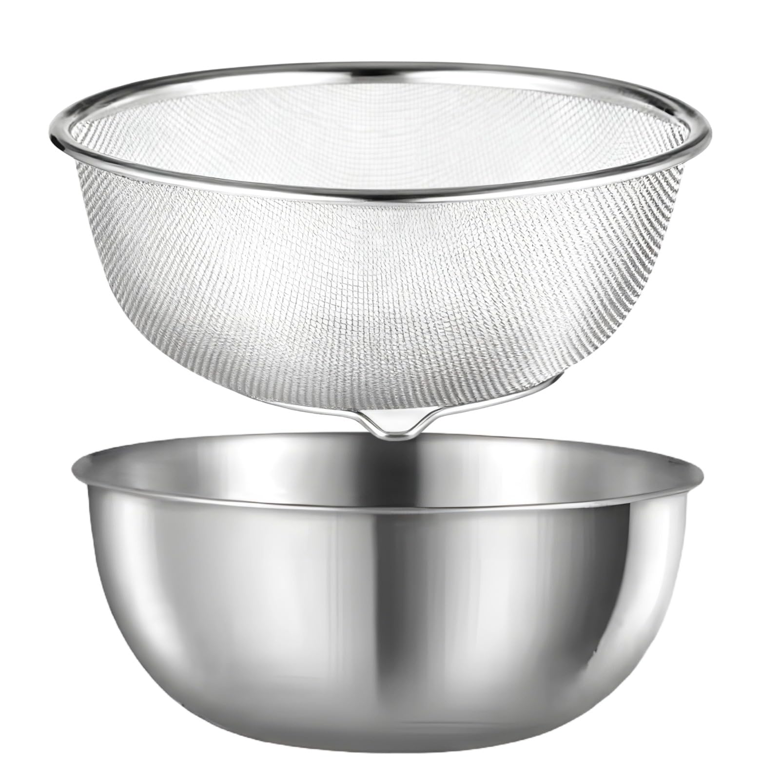 Edelstahl Rührschüssel Set, inklusive 25 cm Salatschüssel und 24 cm Feinsieb-Abtropfsieb, 3000 ml großes Fassungsvermögen, lebensmittelecht, Küchensiebkorb zum Waschen, Abtropfen, Mischen