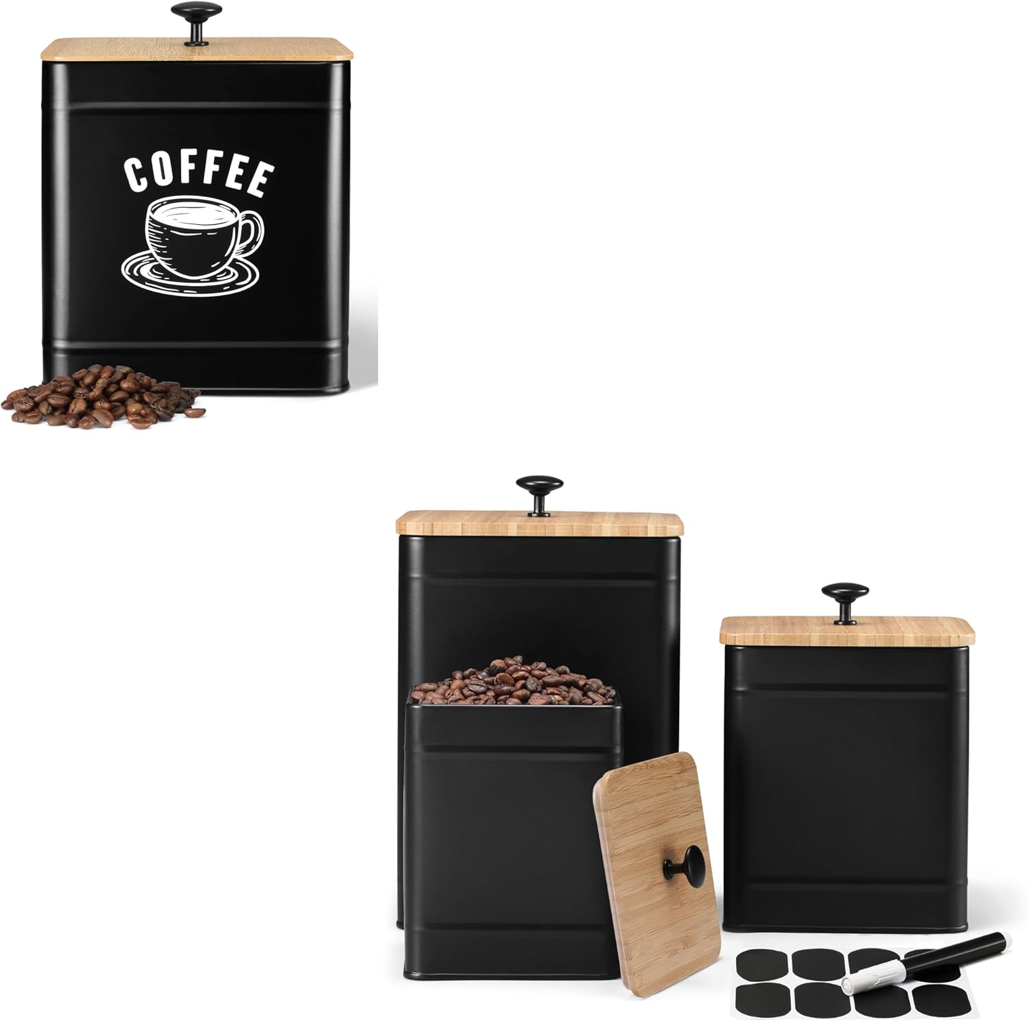 PERFNIQUE Kitchen Canisters for Countertop Set of 3, Airtight Canisters Sets for the Kitchen Counter with Lid, Coffee Canister, Airtight Coffee Bean Storage Container, Café Grounds Container