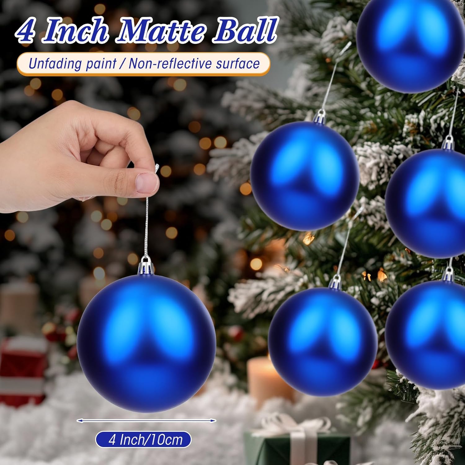 Zubebe 12 Pcs 4 Inch Christmas Balls Ornaments Large Christmas Tree Decorations Plastic Ornament Balls Decorative Hanging Ornaments Holiday Wedding Party for Xmas Tree(Royal Blue)