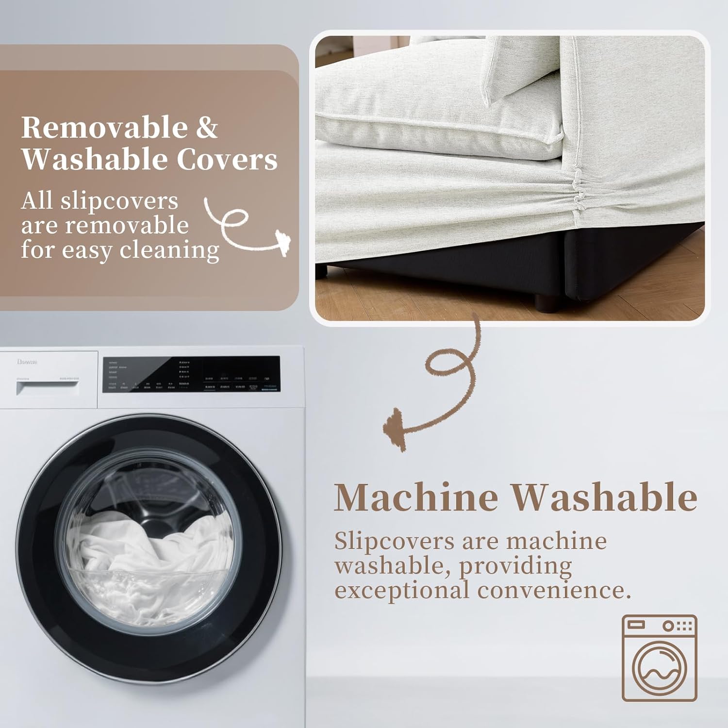 Waterproof Cloud Sectional Couches,High Backrest Down Filled Sofa for Living Room,94.5" Modular Sofas L-Shaped with Ottoman,Detachable Couch Covers,Cream White