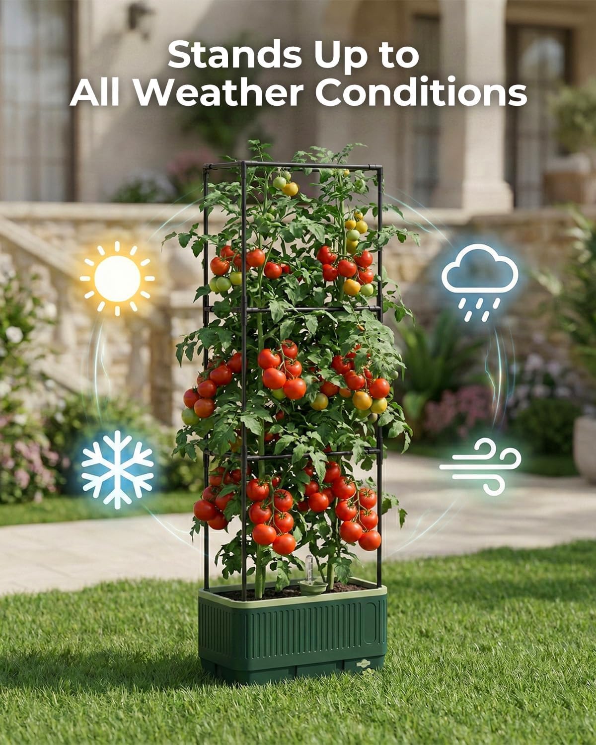 2 Pots à tomates avec tuteur, bac à Plantes Auto-irriguant de 130 cm avec Treillis, Treillis de Jardin avec jardinière, Potager surélevé pour Plantes grimpantes