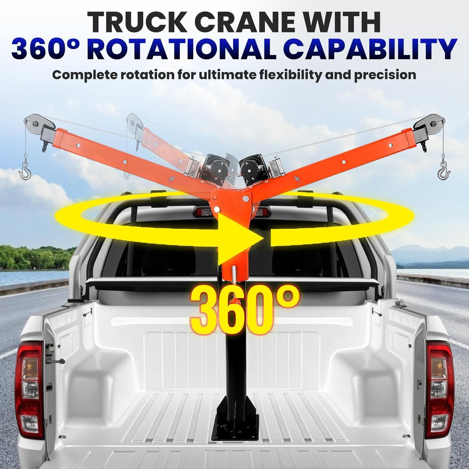 Heavy Duty Hitch Crane, Truck Crane with 5000LBS Winch, 360° Truck Bed Crane, Pickup Truck Crane for Pickup Mounting - Construction, Farming, Industrial Lifting Solution