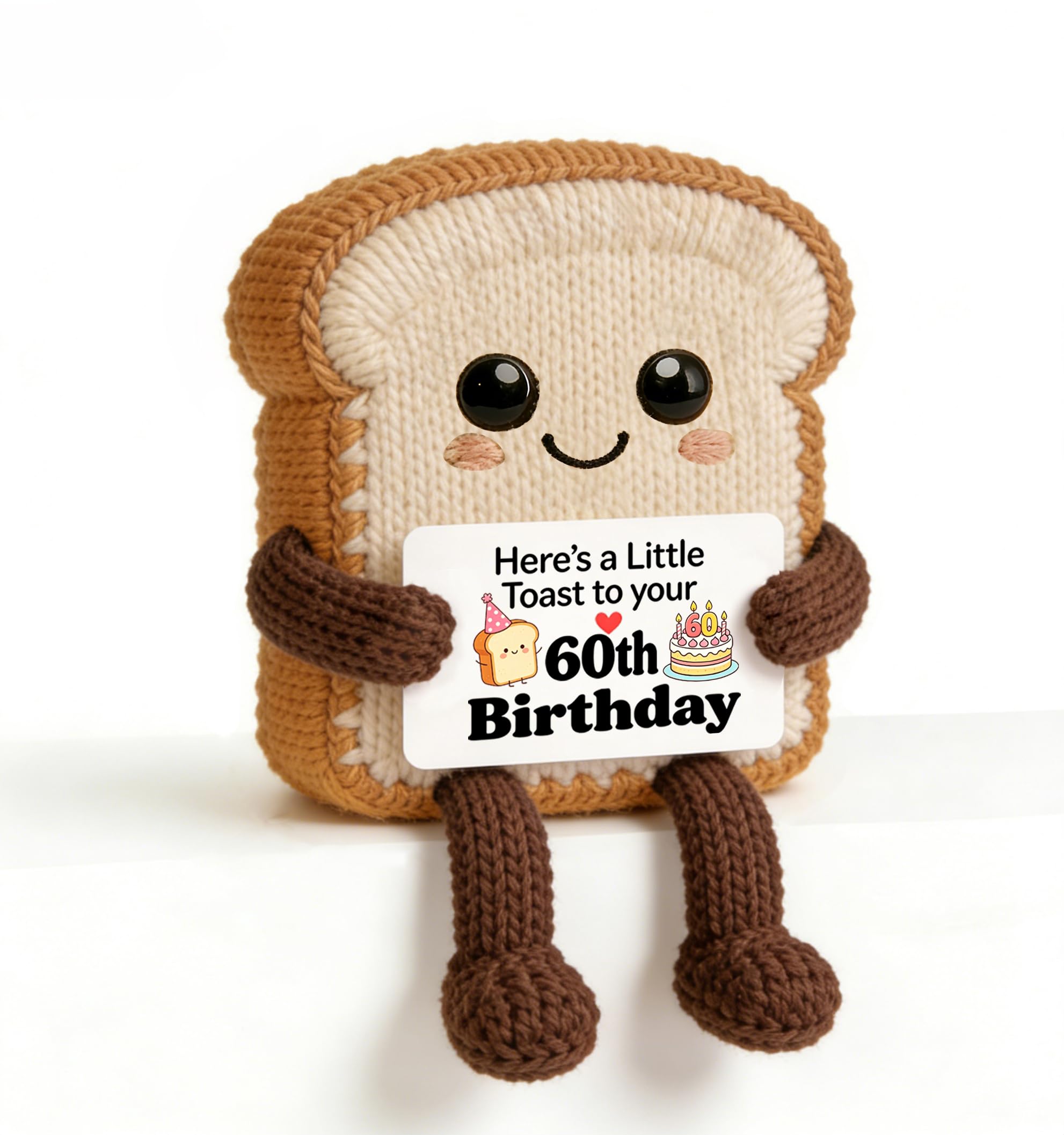 HULALA 60th Birthday Gifts For Women Men Handmade Crochet Toast With Greeting Card Decoration Ornament Sentimental Keepsake Gift