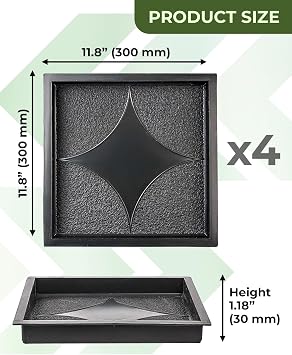 BETONEX Plastic Concrete Set Patio Paving Mold 5 Piece Plastic - Pathmaker Precast Concrete Mold and Shape Sidewalk Stamp Cleat - Flagstone Cobblestone Mold for Concrete Reusable