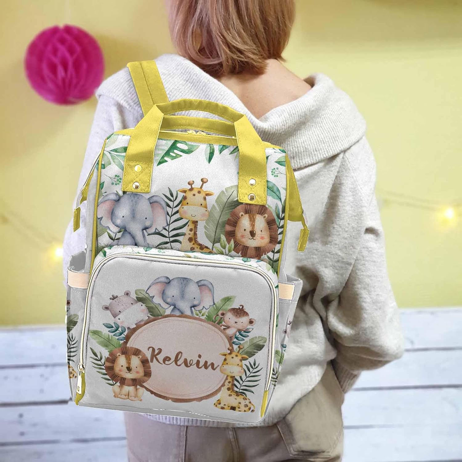 Custom Cute Maternity Changing Bags Portable Travel Back Pack with Name for Women Men, Personalized Multi-Function Nylon Mommy Nursing Backpack for Birthday Mother's Day