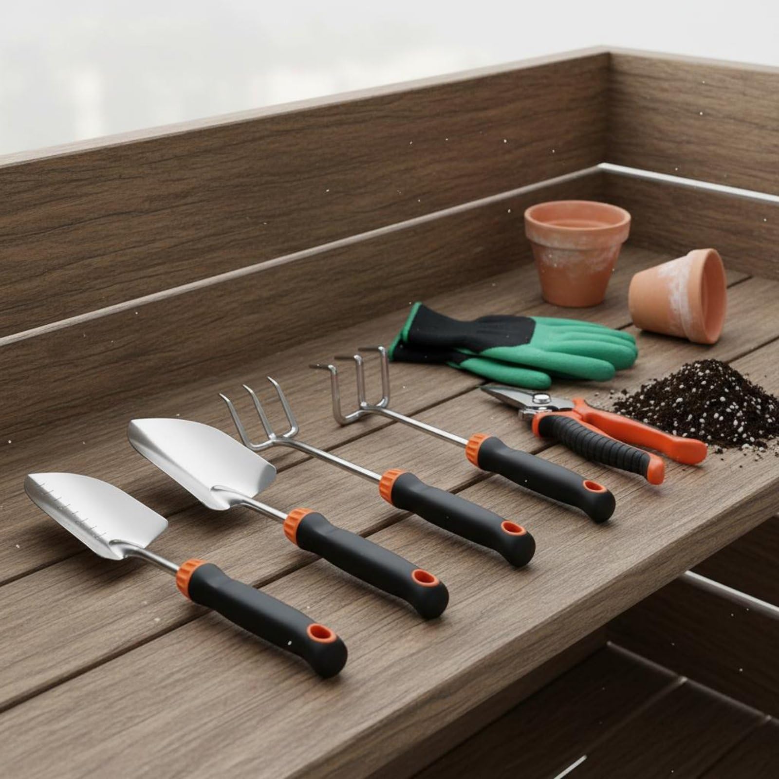 7 Piezas Kit de Jardinería de Acero Inoxidable Multifuncional Set Herramientas Jardinería con Bolsa Resistente para Principiantes, Jardín, Patio