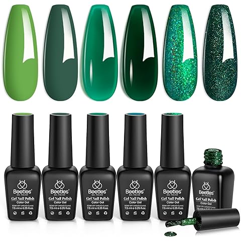 Beetles Christmas Green Gel Polish, 6 Color Glitter Green Lime Olive Emerald Shade, Winter Soak Off UV Nail Lamp Jelly Sparkle Gel Nail Polish Set DIY Manicure Gifts for Women
