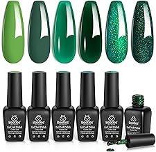 Beetles Christmas Green Gel Polish, 6 Color Glitter Green Lime Olive Emerald Shade, Winter Soak Off UV Nail Lamp Jelly Sparkle Gel Nail Polish Set DIY Manicure Gifts for Women