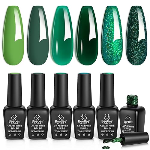 Beetles Christmas Green Gel Polish, 6 Color Glitter Green Lime