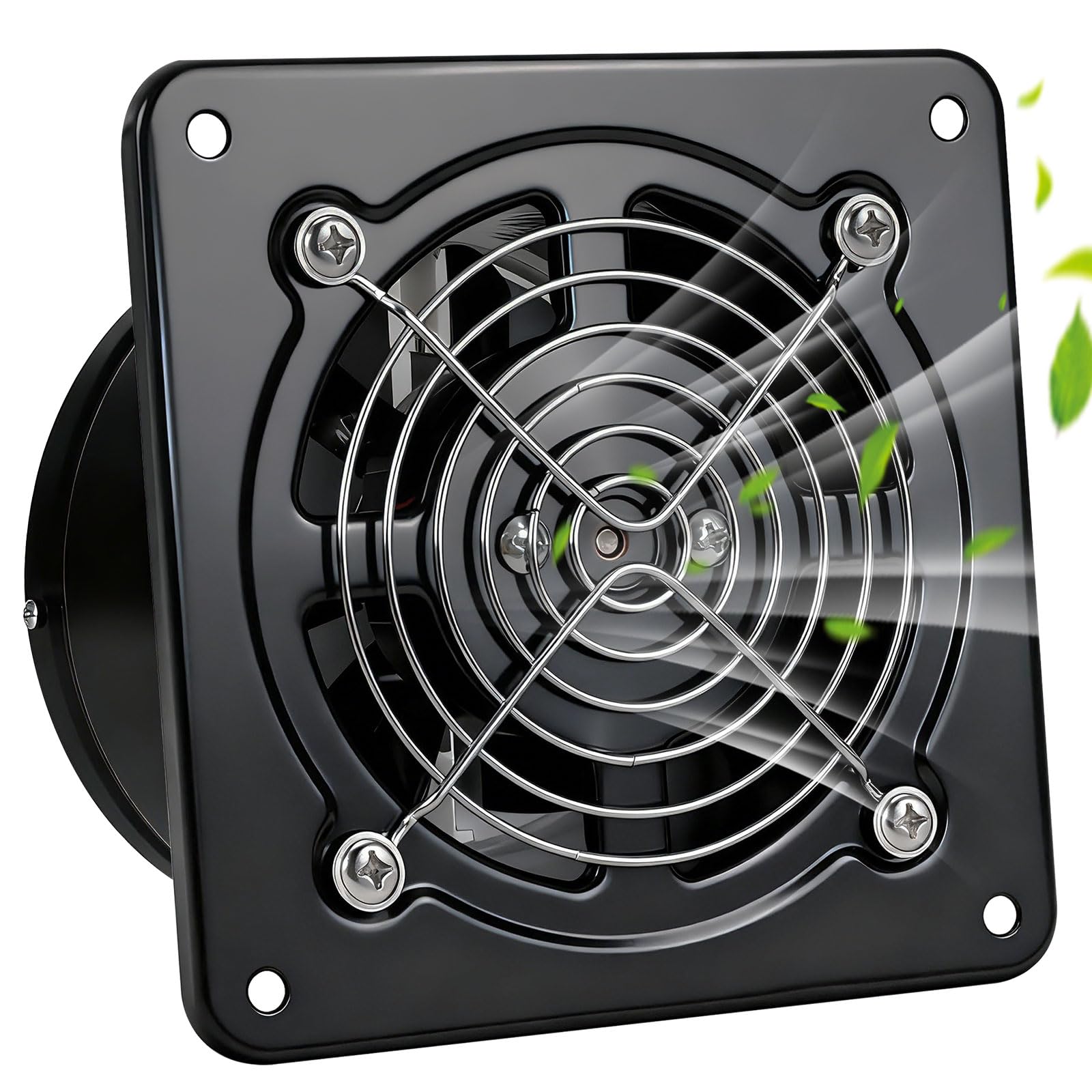 100 mm Extracteur d'Air, Ventilateur Mural 140m³/h avec Clapet Anti-Retour Matériau Métallique, Prévention de l'Humidité et Refroidissement, pour Salle de Bain, Cuisine, Bureau, WC, Garage - Noir