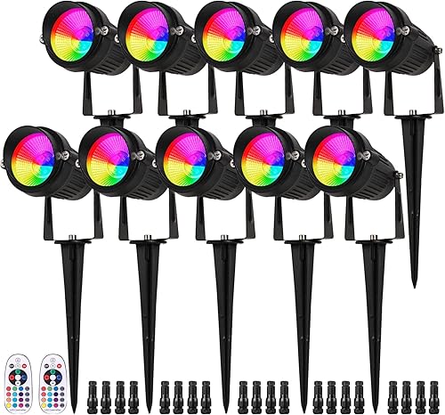 EAGLOD Iluminación LED RGBW de 10 W, de bajo voltaje, cambio de color, luces de paisaje al aire libre, 12V ~ 24 V, impermeable, multicolor, luz